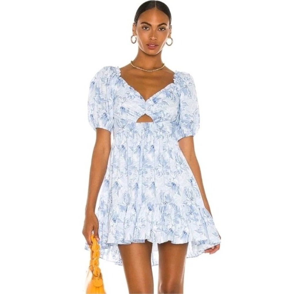 Cinq a Sept Kayla Dress Periwinkle Floral White Puff Cutout Cut Out‎ Mini $395